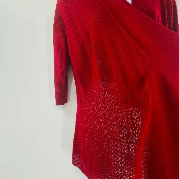 Eileen Fisher Red Silk Blend Knit Open Front Cardigan Sweater Size S - Picture 6 of 13